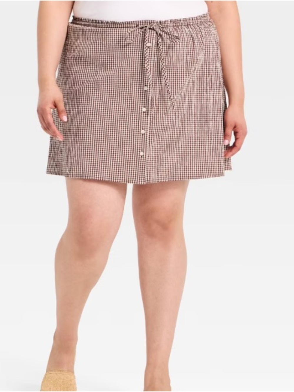 a new day Brown Gingham Button-Front Mini Skirt size L NWT